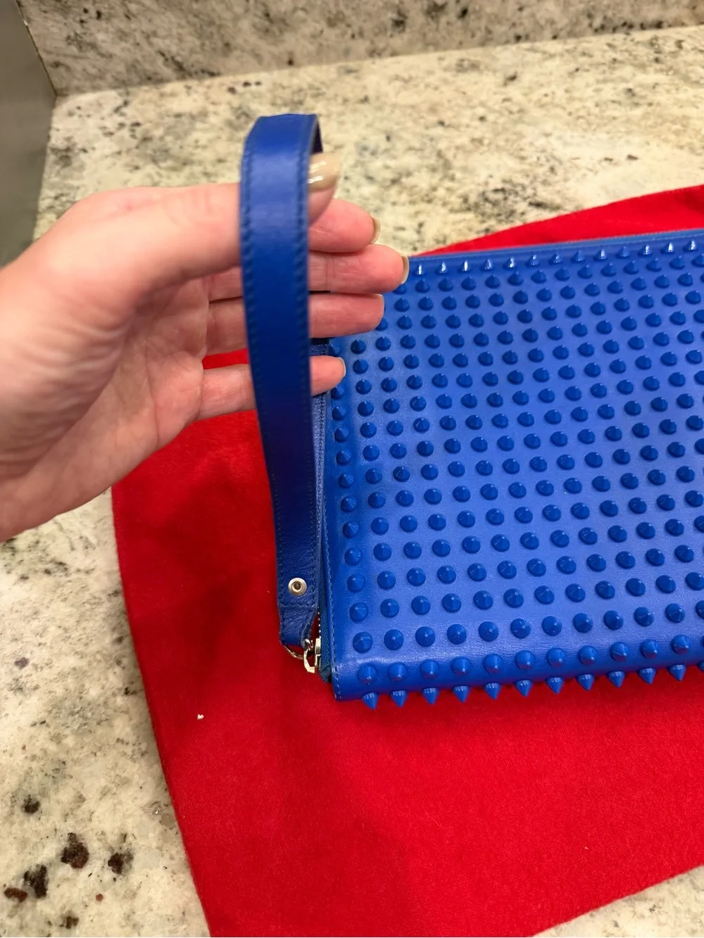 Christian Louboutin Electric Blue Spike Zip Tablet Sleeve with Dust Bag and COA